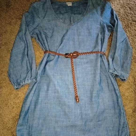 J. Crew (Size S) Chambray Medium Wash V-Neck Cut 3/4 Sleeve Casual Tunic Dress - Picture 7 of 7